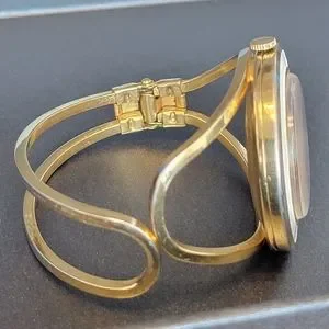 Super Clean Vintage Cuff Bracelet Watch by Lausanne Vintage Lausanne Swiss Made Watch Womens Gold Tone Stainless  main image 4